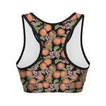 Apricot And Flower Pattern Print Women's Sports Bra