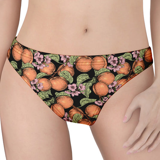 Apricot And Flower Pattern Print Women's Thong