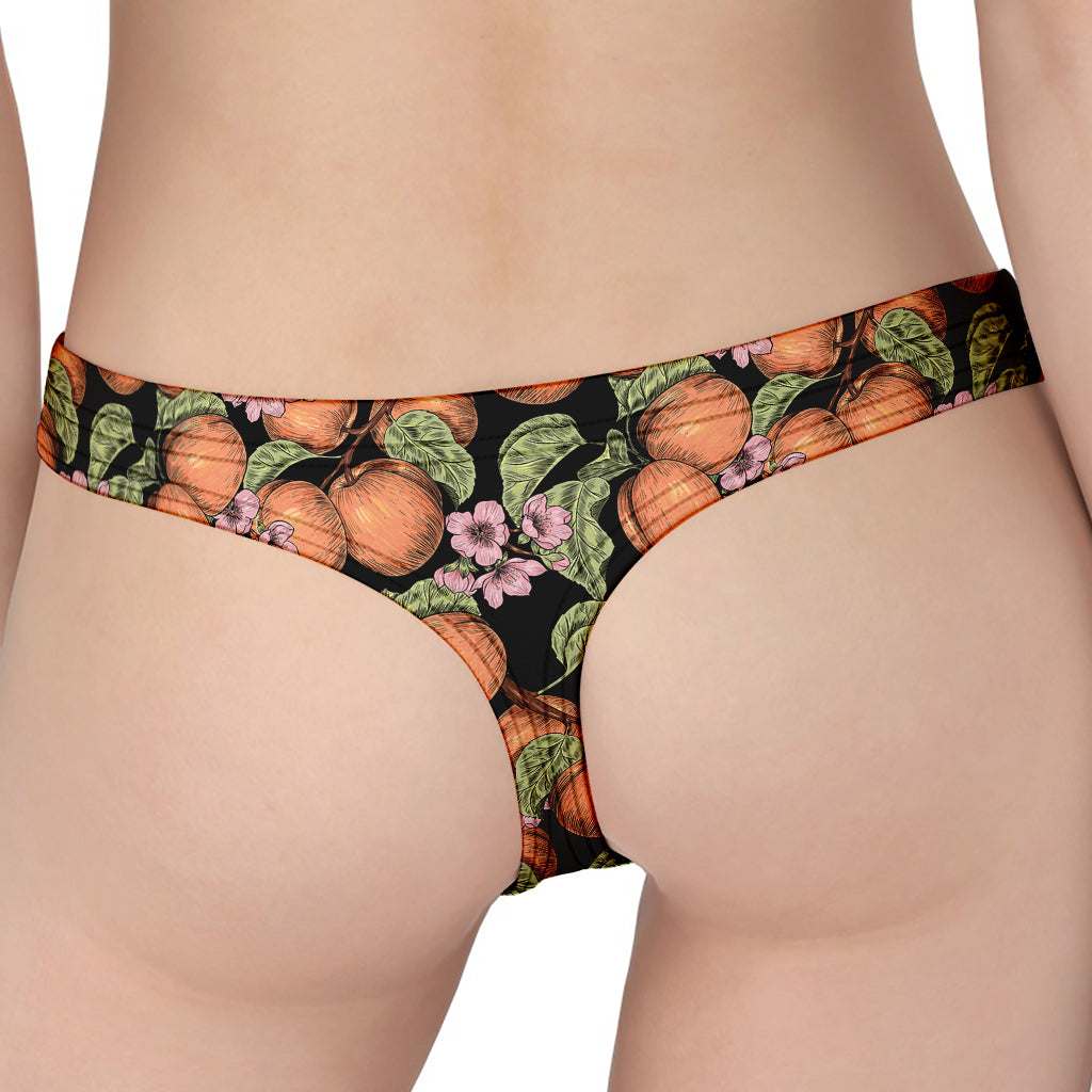 Apricot And Flower Pattern Print Women's Thong