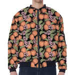 Apricot And Flower Pattern Print Zip Sleeve Bomber Jacket