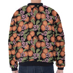 Apricot And Flower Pattern Print Zip Sleeve Bomber Jacket