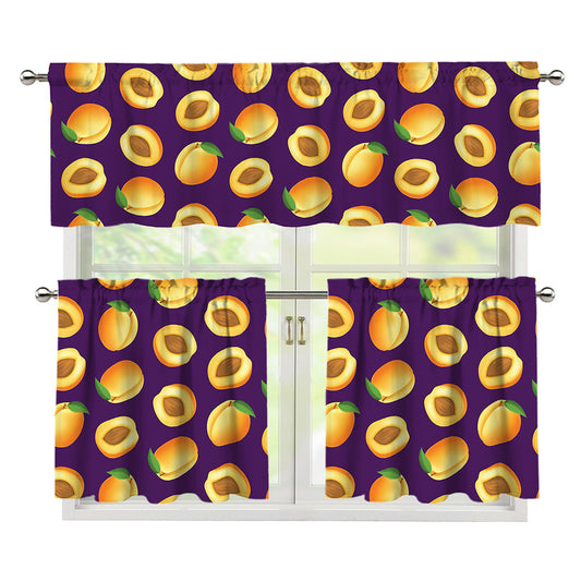 Apricot Fruit Pattern Print 3 Piece Kitchen Curtains