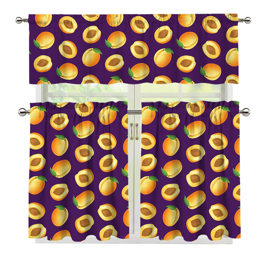 Apricot Fruit Pattern Print 3 Piece Kitchen Curtains