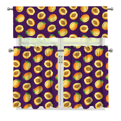 Apricot Fruit Pattern Print 3 Piece Kitchen Curtains