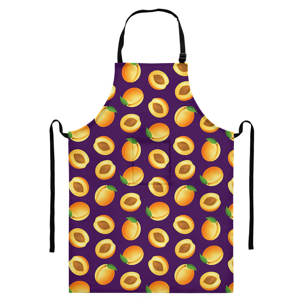 Apricot Fruit Pattern Print Bib Apron With Pocket