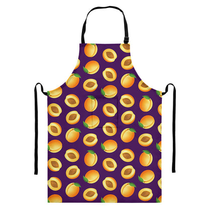 Apricot Fruit Pattern Print Bib Apron With Pocket