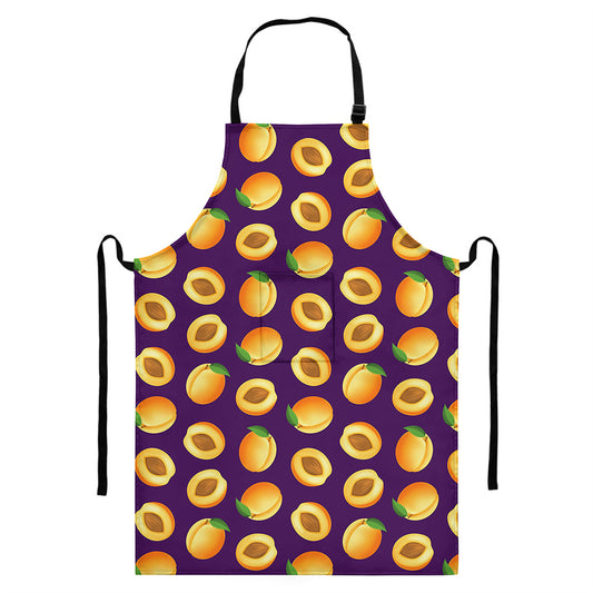 Apricot Fruit Pattern Print Bib Apron With Pocket