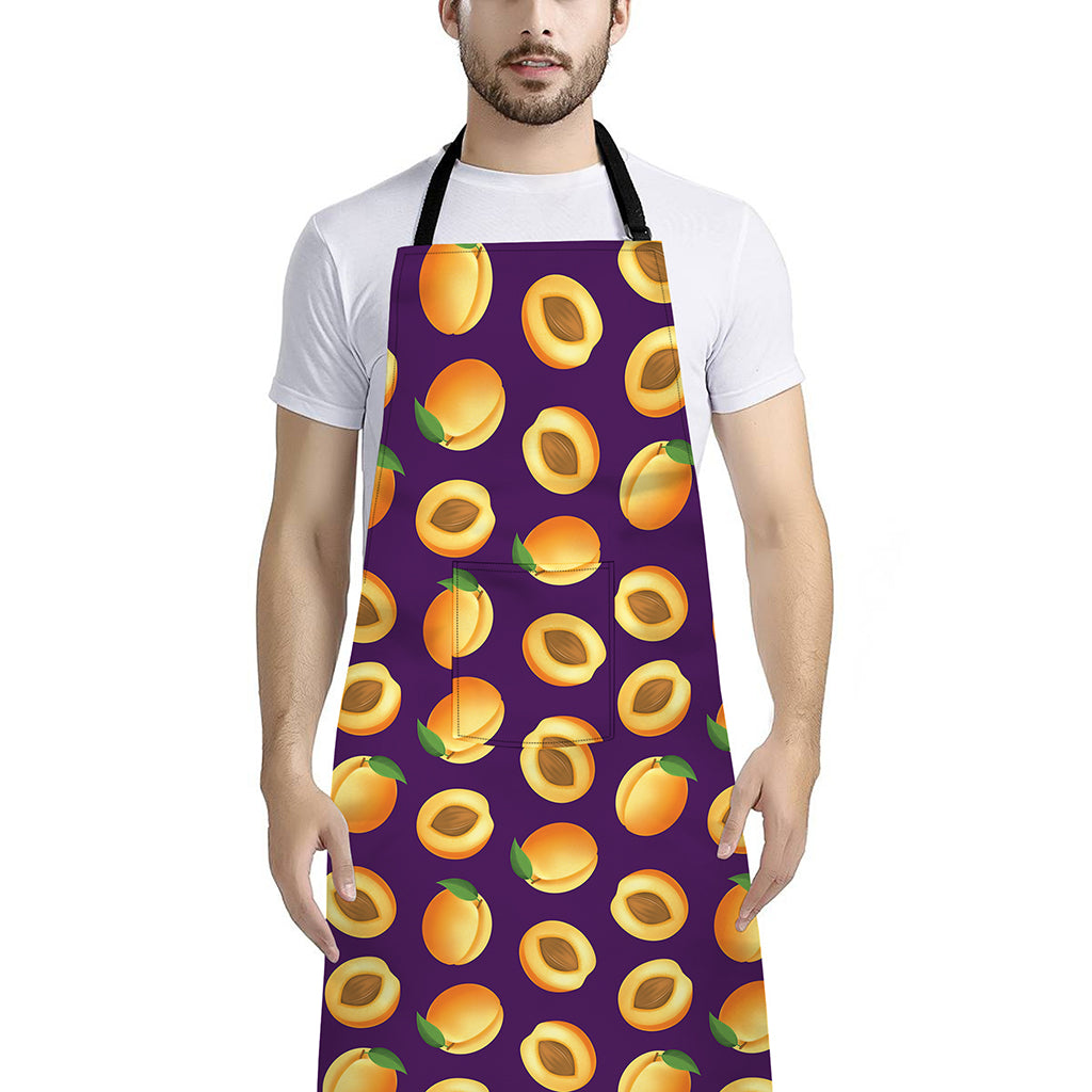 Apricot Fruit Pattern Print Bib Apron With Pocket