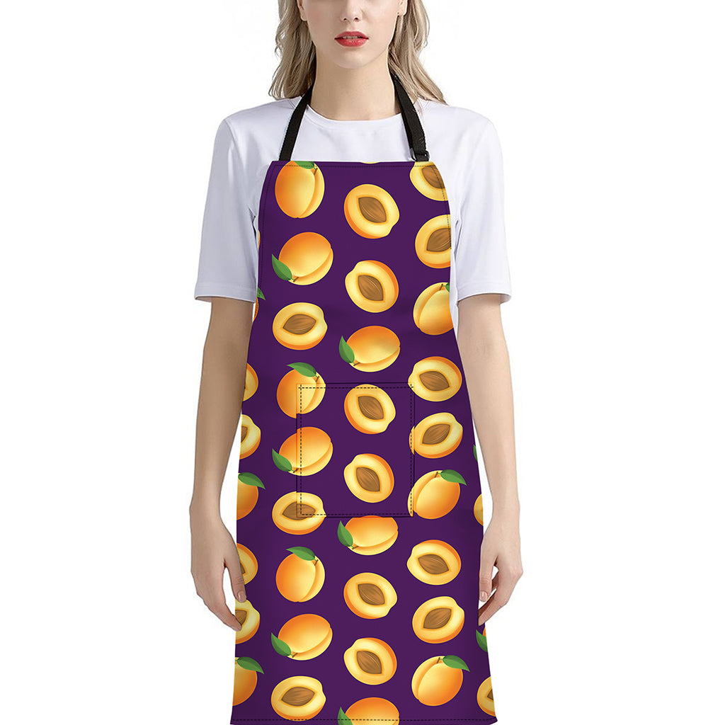 Apricot Fruit Pattern Print Bib Apron With Pocket