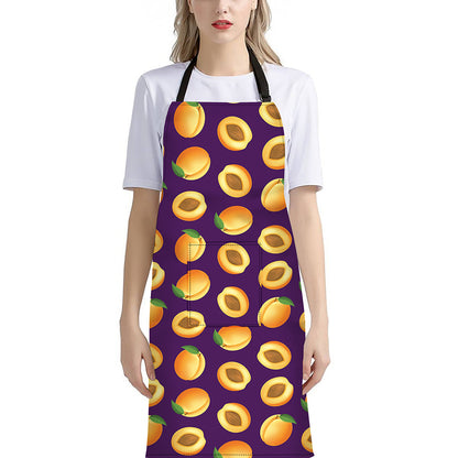 Apricot Fruit Pattern Print Bib Apron With Pocket
