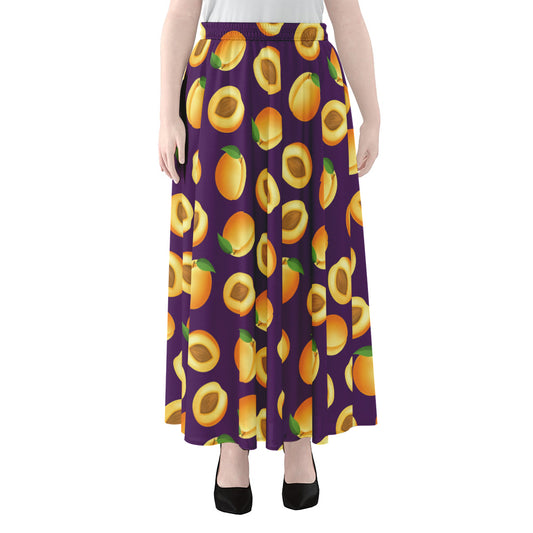 Apricot Fruit Pattern Print Chiffon Maxi Skirt