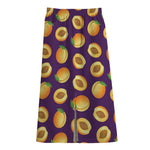 Apricot Fruit Pattern Print Cotton Front Slit Maxi Skirt