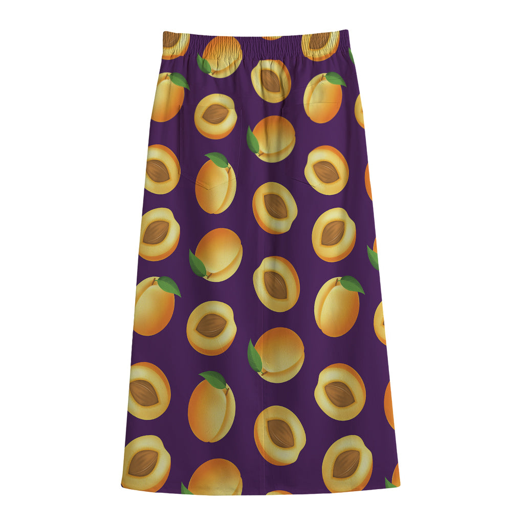 Apricot Fruit Pattern Print Cotton Front Slit Maxi Skirt