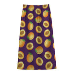 Apricot Fruit Pattern Print Cotton Front Slit Maxi Skirt