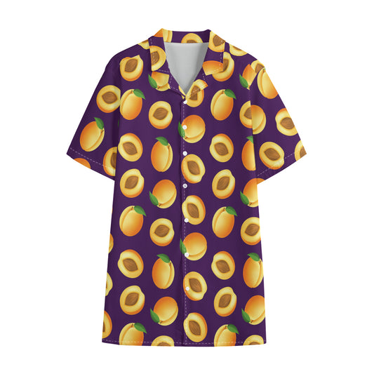 Apricot Fruit Pattern Print Cotton Hawaiian Shirt