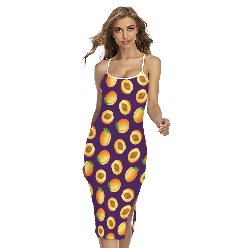 Apricot Fruit Pattern Print Cross Back Cami Dress