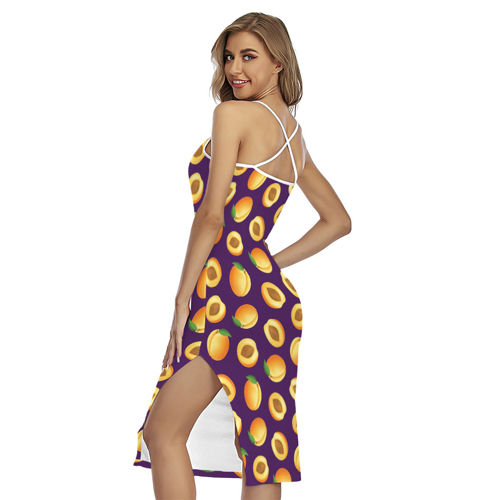 Apricot Fruit Pattern Print Cross Back Cami Dress