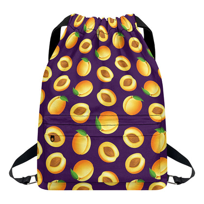Apricot Fruit Pattern Print Drawstring Backpack