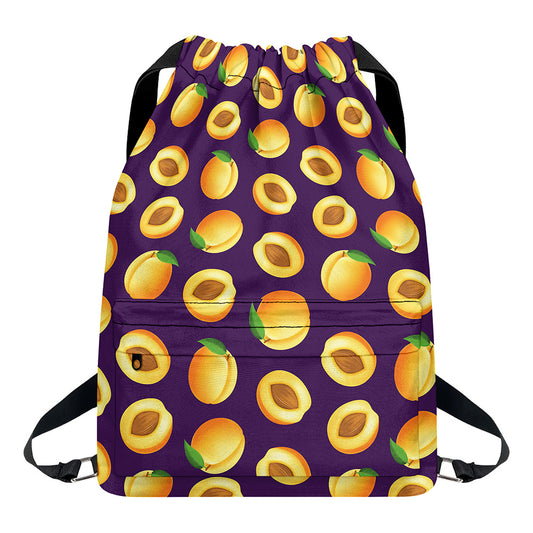 Apricot Fruit Pattern Print Drawstring Backpack