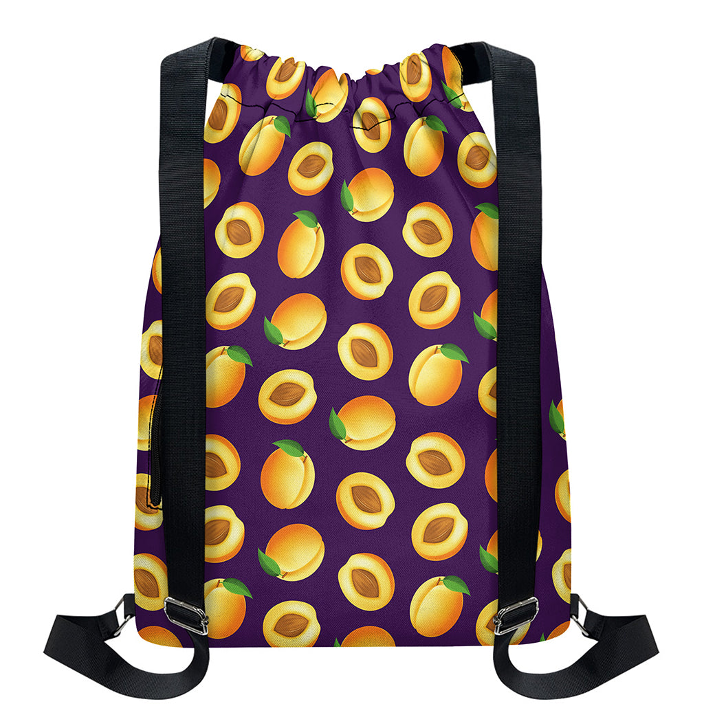 Apricot Fruit Pattern Print Drawstring Backpack
