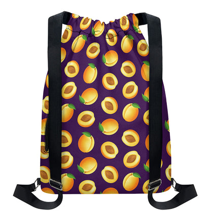 Apricot Fruit Pattern Print Drawstring Backpack