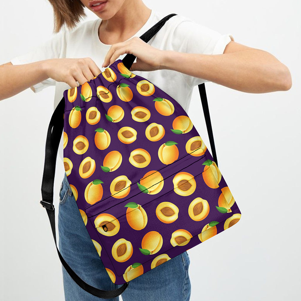 Apricot Fruit Pattern Print Drawstring Backpack