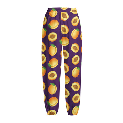 Apricot Fruit Pattern Print Fleece Lined Knit Pants