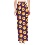 Apricot Fruit Pattern Print High Slit Maxi Skirt