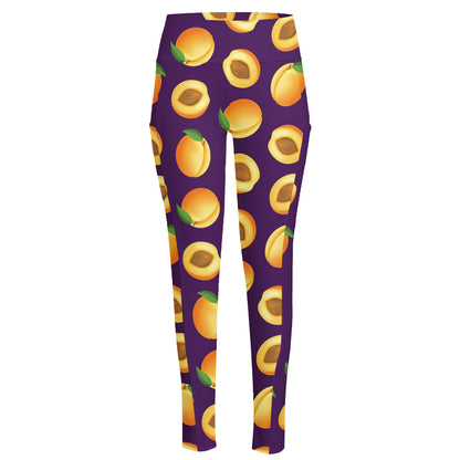 Apricot Fruit Pattern Print High-Waisted Pocket Leggings