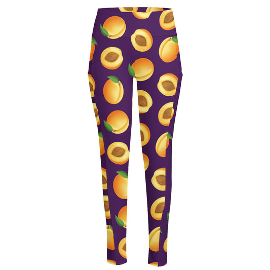 Apricot Fruit Pattern Print High-Waisted Pocket Leggings