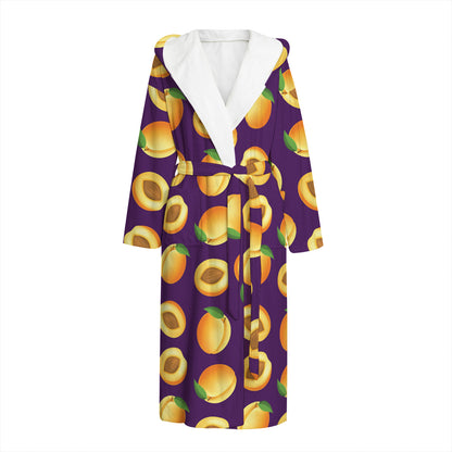 Apricot Fruit Pattern Print Hooded Bathrobe