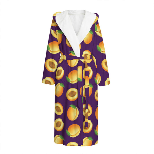 Apricot Fruit Pattern Print Hooded Bathrobe