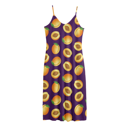 Apricot Fruit Pattern Print Jersey Midi Cami Dress