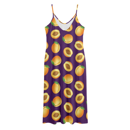 Apricot Fruit Pattern Print Jersey Midi Cami Dress