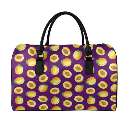 Apricot Fruit Pattern Print Leather Duffle Bag