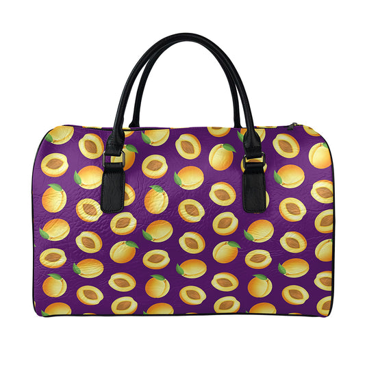 Apricot Fruit Pattern Print Leather Duffle Bag