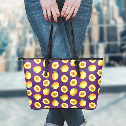 Apricot Fruit Pattern Print Leather Tote Bag