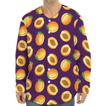 Apricot Fruit Pattern Print Long Sleeve Baseball Jersey