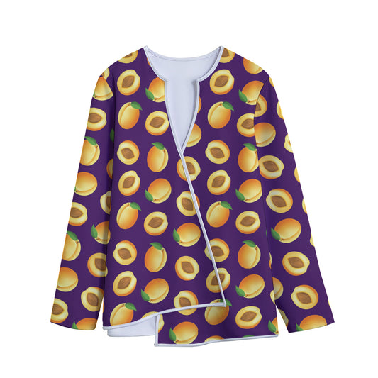 Apricot Fruit Pattern Print Long Sleeve Short Coat