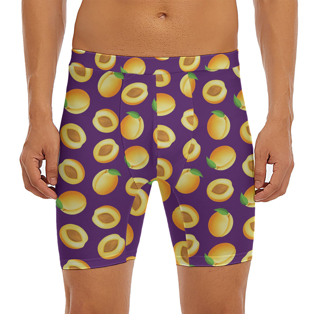 Apricot Fruit Pattern Print Men's Long Boxer Briefs
