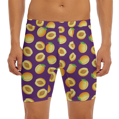 Apricot Fruit Pattern Print Men's Long Boxer Briefs