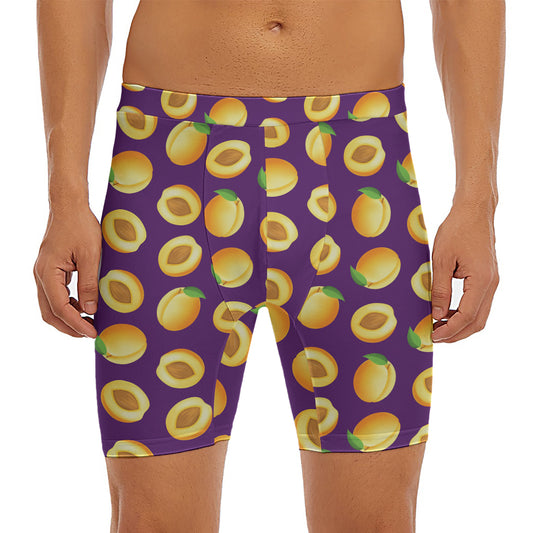 Apricot Fruit Pattern Print Men's Long Boxer Briefs