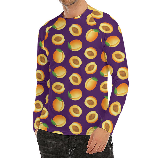 Apricot Fruit Pattern Print Men's Long Sleeve Rash Guard