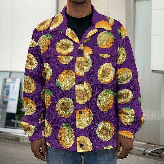 Apricot Fruit Pattern Print Men's Shirt Jacket