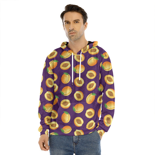 Apricot Fruit Pattern Print Men's Velvet Pullover Hoodie