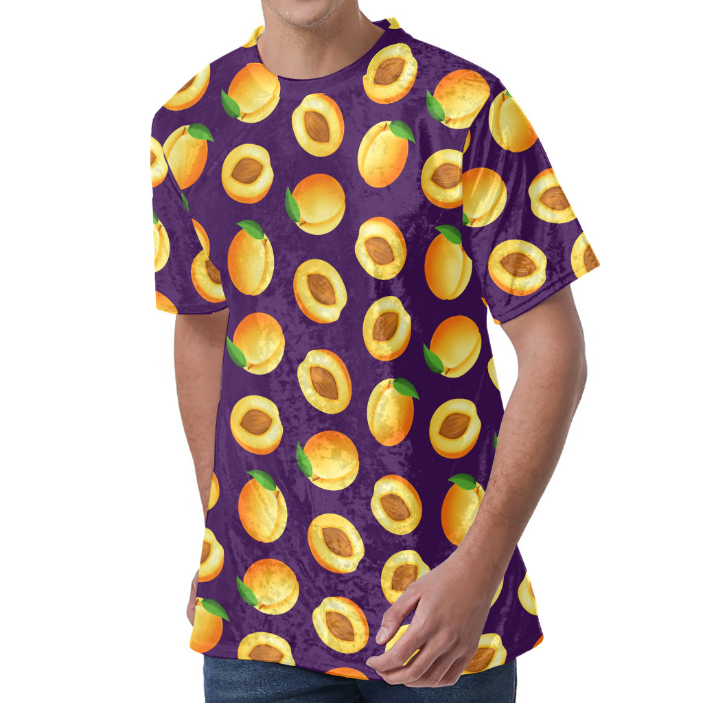 Apricot Fruit Pattern Print Men's Velvet T-Shirt