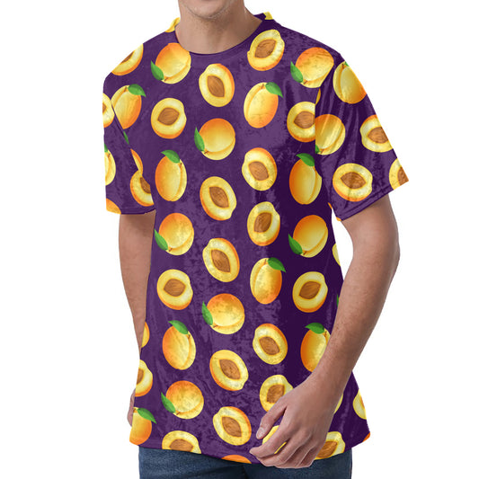 Apricot Fruit Pattern Print Men's Velvet T-Shirt
