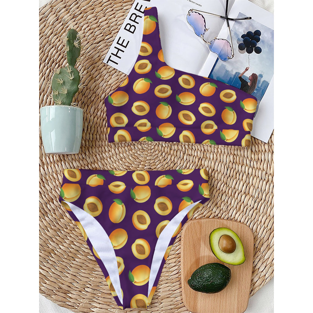 Apricot Fruit Pattern Print One Shoulder Bikini Top