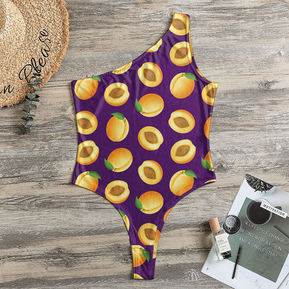 Apricot Fruit Pattern Print One Shoulder Bodysuit