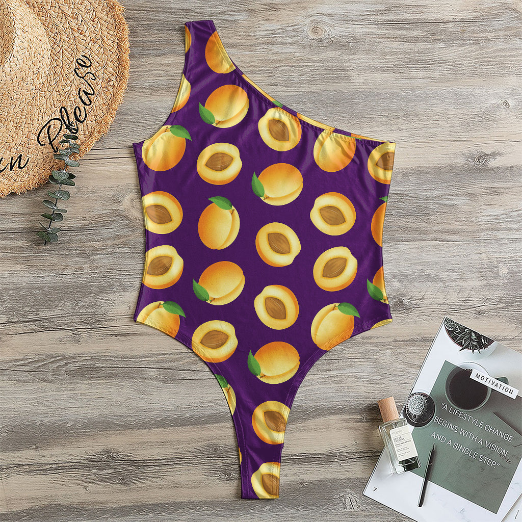 Apricot Fruit Pattern Print One Shoulder Bodysuit